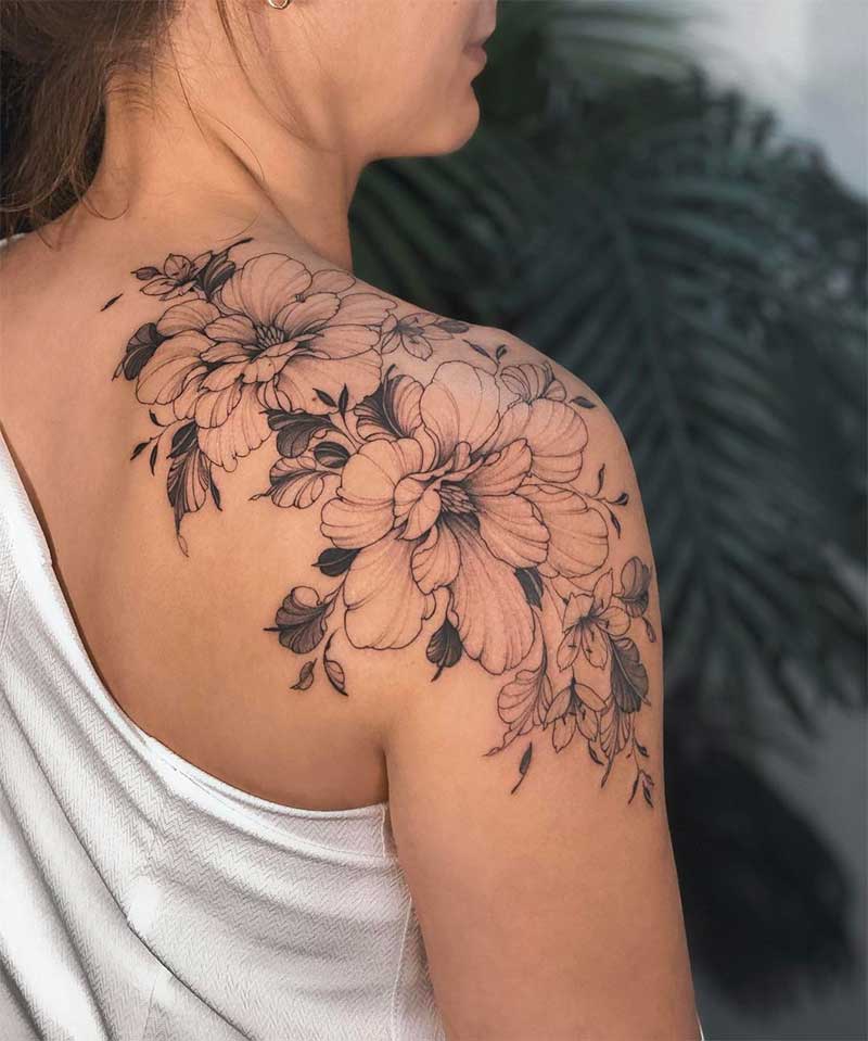 Flower Back Shoulder Tattoo