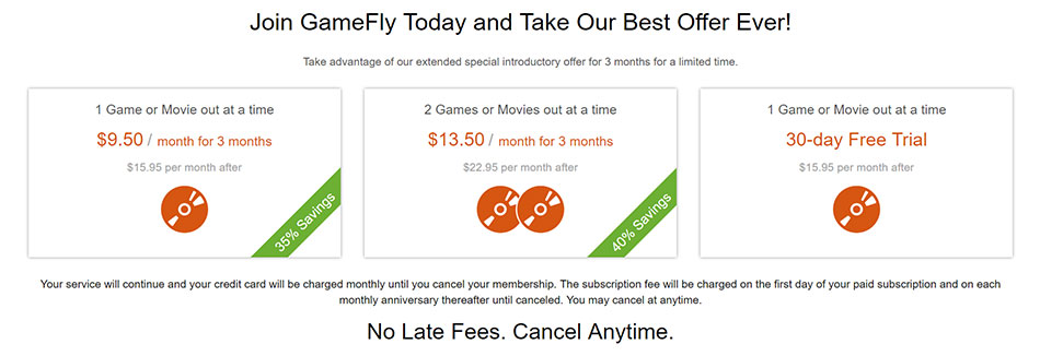 Gamefly Membership plans